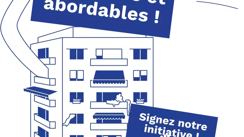 Maison avec des pancartes qui disent: Des loyers équitables et abordables